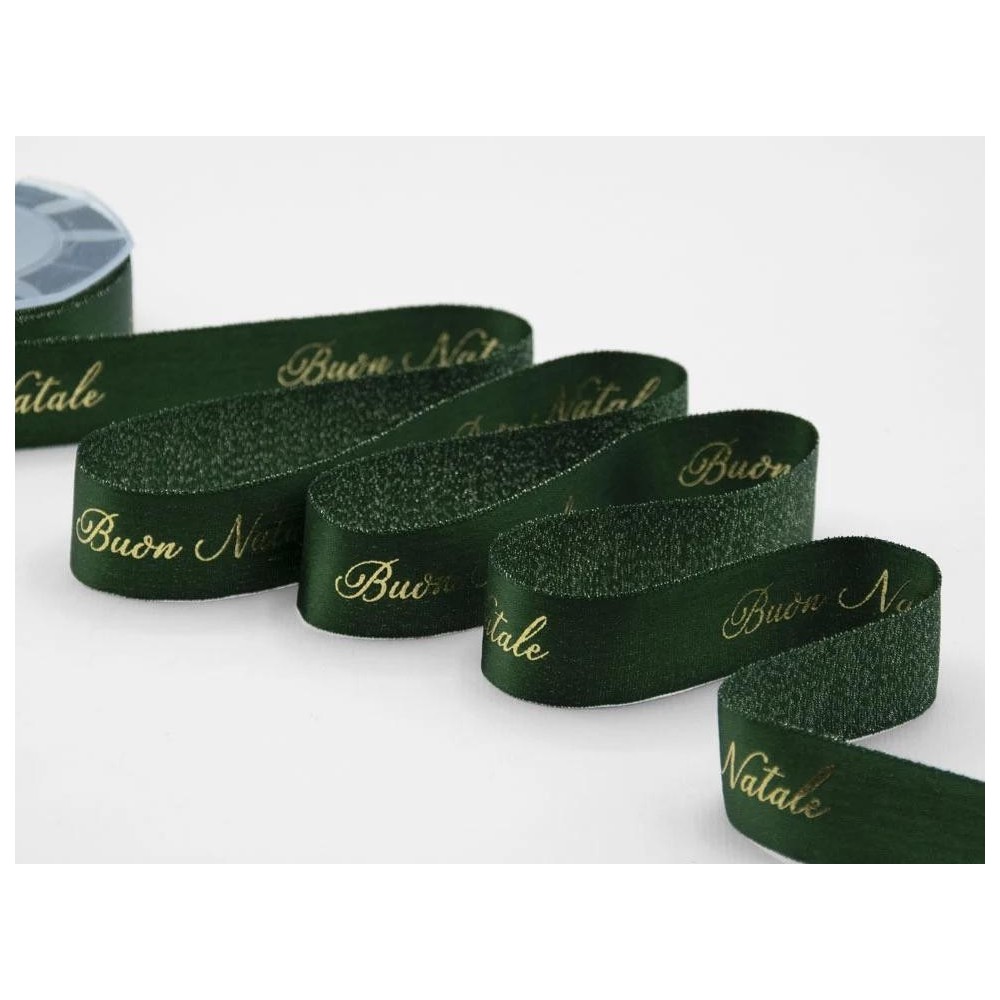 NASTRO VERDE BUON NATALE BOUTIQUE LAME' 25MM. 10MT.